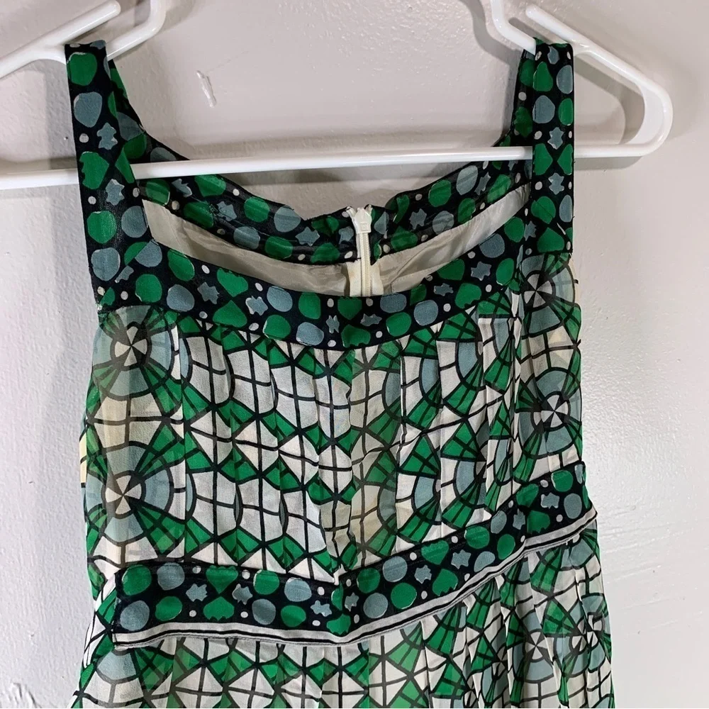 ANNA SUI ANTHROPOLOGIE Silk midi dress sleeveless green floral square neck XS - Picture 3 of 16
